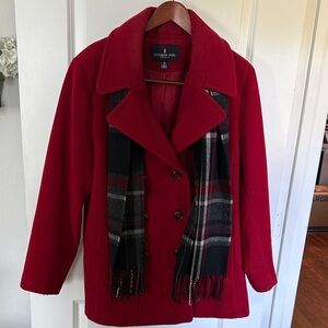 London Fog Women's Vibrant Red Pea Coat